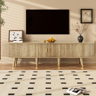 LEMONBEST Meuble Tv Bas 175 X 38 X 45 Cm, Meuble Salon Avec Portes Coulissantes, Étagères Ouvertes, Tiroirs Et Détails Dorés, Mdf, Naturel - Publicité LEMONBEST Meuble Tv Bas 175 X 38 X 45 Cm, Meuble Salon Avec Portes Coulissantes, Étagères Ouvertes, Tiroirs Et Détails Dorés, Mdf, Naturel - Publicité
