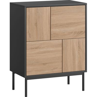 ARRIGONI Buffet Avec Portes Push-to-open Meuble De Salle A Manger Avec Pieds En Metal Meuble De Cuisine Mdf Noir + Bois Naturel - Publicité ARRIGONI Buffet Avec Portes Push-to-open Meuble De Salle A Manger Avec Pieds En Metal Meuble De Cuisine Mdf Noir + Bois Naturel - Publicité