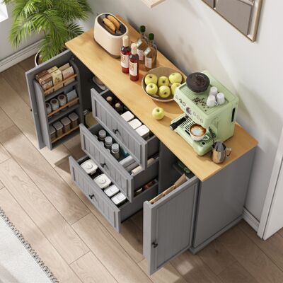 AUDIONOVA Buffet Moderne Et Élégant Avec 3 Tiroirs Et Portes De Type Réfrigérateur, Meuble De Rangement Pour Salle À Manger, Salon Et Couloir (gris) - Publicité AUDIONOVA Buffet Moderne Et Élégant Avec 3 Tiroirs Et Portes De Type Réfrigérateur, Meuble De Rangement Pour Salle À Manger, Salon Et Couloir (gris) - Publicité