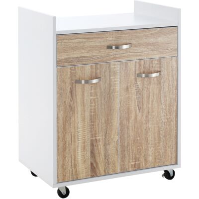 ARRIGONI Chariot De Service Desserte De Cuisine À Roulettes Tiroir Placard 2 Portes Étagère En Bois Blanc Aspect Chêne Clair - Publicité ARRIGONI Chariot De Service Desserte De Cuisine À Roulettes Tiroir Placard 2 Portes Étagère En Bois Blanc Aspect Chêne Clair - Publicité
