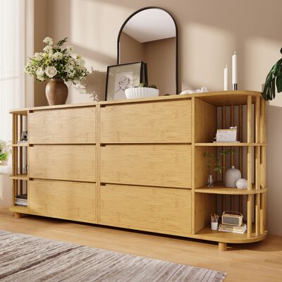 ACKERMAN Commode/buffet 160 Cm En Chêne, Style Romain Avec Colonnes Et Étagères En Bambou, 6 Tiroirs Et Étagères Ouvertes, Pieds Réglables En Hauteur, H 75/l 160/p 40 Cm - Publicité ACKERMAN Commode/buffet 160 Cm En Chêne, Style Romain Avec Colonnes Et Étagères En Bambou, 6 Tiroirs Et Étagères Ouvertes, Pieds Réglables En Hauteur, H 75/l 160/p 40 Cm - Publicité