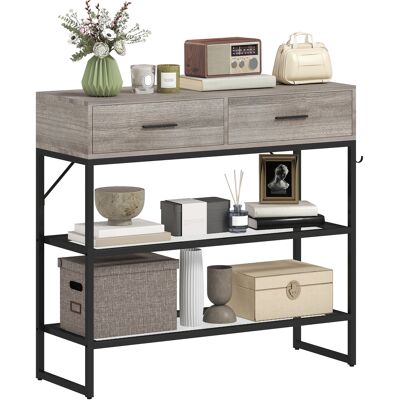 ARRIGONI Console D'Entree Avec 2 Tiroirs 2 Etageres Et Crochet Lateral Bois Et Metal 100x35x92 Cm - Publicité ARRIGONI Console D'Entree Avec 2 Tiroirs 2 Etageres Et Crochet Lateral Bois Et Metal 100x35x92 Cm - Publicité