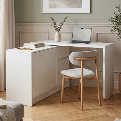 LIBERTÉ Bureau Pivotant 360° Angle L Blanc 3 Tiroirs Meuble Rangement 75×110-170×40cm - Publicité LIBERTÉ Bureau Pivotant 360° Angle L Blanc 3 Tiroirs Meuble Rangement 75×110-170×40cm - Publicité
