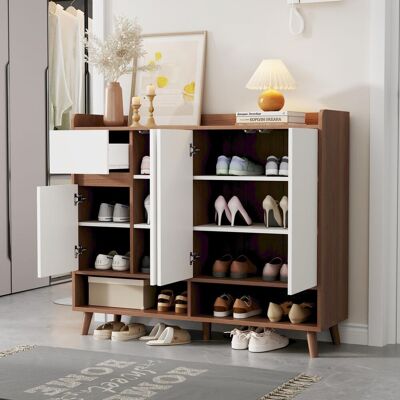 ACKERMAN Buffet/commode/meuble À Chaussures Moderne Offrant Un Grand Espace De Rangement, 4 Portes Et 1 Tiroir Avec Une Étagère Réglable, Idéal Pour La Salle À Manger, Le Salon Ou La Cuisine, Blanc Et Naturel, - Publicité ACKERMAN Buffet/commode/meuble À Chaussures Moderne Offrant Un Grand Espace De Rangement, 4 Portes Et 1 Tiroir Avec Une Étagère Réglable, Idéal Pour La Salle À Manger, Le Salon Ou La Cuisine, Blanc Et Naturel, - Publicité