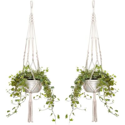 Lot De 2 Paniers Suspendus En Macramé Coton, 105 Cm, 4 Pieds – Delkevic - Publicité Lot De 2 Paniers Suspendus En Macramé Coton, 105 Cm, 4 Pieds – Delkevic - Publicité