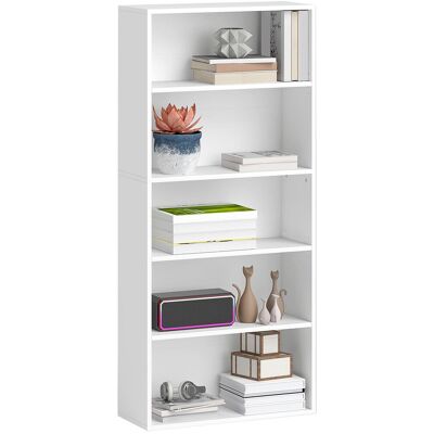 OEM Bibliothèque Mobile À 5 Étagères Avec 3 Échafaudages Flessibili, En Bois, 60x24x133,5 Cm, Bianco - Publicité OEM Bibliothèque Mobile À 5 Étagères Avec 3 Échafaudages Flessibili, En Bois, 60x24x133,5 Cm, Bianco - Publicité