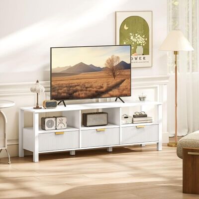 Generic Meuble Tv 152 Cm, Meuble Télé Pour Téléviseur 65 Pouces Avec 3 Tiroirs Et 3 Étagères Ouvertes, 152x39,5x50cm, Blanc - Publicité Generic Meuble Tv 152 Cm, Meuble Télé Pour Téléviseur 65 Pouces Avec 3 Tiroirs Et 3 Étagères Ouvertes, 152x39,5x50cm, Blanc - Publicité