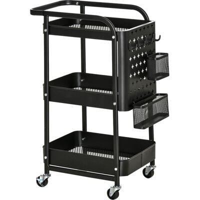 OEM Desserte Chariot De Rangement Pour Bureau En Métal Chariot De Service À Roulettes 3 Niveaux Avec 2 Range-couverts 4 Crochets Dim.51,5l X 32l X 75,6h Cm - Noir - Publicité OEM Desserte Chariot De Rangement Pour Bureau En Métal Chariot De Service À Roulettes 3 Niveaux Avec 2 Range-couverts 4 Crochets Dim.51,5l X 32l X 75,6h Cm - Noir - Publicité