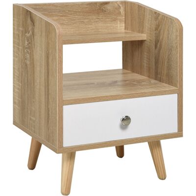 ARRIGONI Table De Chevet Avec Tiroir Et Etagere Meuble Bas Chambre Bois Blanc - Publicité ARRIGONI Table De Chevet Avec Tiroir Et Etagere Meuble Bas Chambre Bois Blanc - Publicité