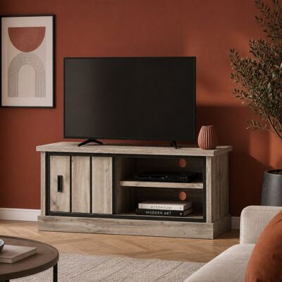 OEM Meuble Tv 120cm Chêne Gris Style Industriel Alicia - Publicité OEM Meuble Tv 120cm Chêne Gris Style Industriel Alicia - Publicité