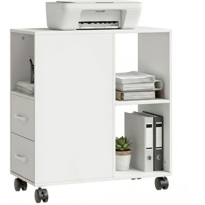 Generic Table Basse Minimaliste À Roulettes, 2 Tiroirs, Compartiment Ouvert Et Étagère Réglable, En Bois, 60 X 30 X 65 Cm, Blanche - Publicité Generic Table Basse Minimaliste À Roulettes, 2 Tiroirs, Compartiment Ouvert Et Étagère Réglable, En Bois, 60 X 30 X 65 Cm, Blanche - Publicité