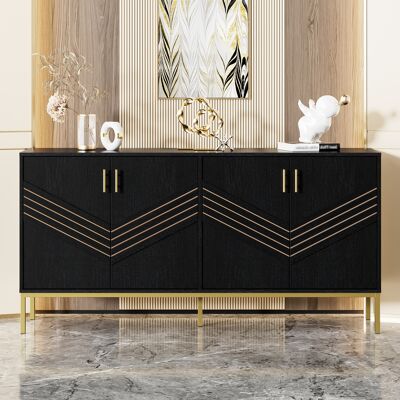 ACKERMAN Buffet Moderne À 4 Portes – Design Élégant Noir Et Or, Structure En Mdf Avec Pieds En Métal, Grande Capacité De Rangement, Étagères Réglables En Hauteur – Idéal Pour Le Salon, La Salle À Manger Et L'E - Publicité ACKERMAN Buffet Moderne À 4 Portes – Design Élégant Noir Et Or, Structure En Mdf Avec Pieds En Métal, Grande Capacité De Rangement, Étagères Réglables En Hauteur – Idéal Pour Le Salon, La Salle À Manger Et L'E - Publicité