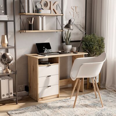 Bureau Meiko, Blanc/artisan, 105x50cm Avec Tiroirs, Vicco - Publicité Bureau Meiko, Blanc/artisan, 105x50cm Avec Tiroirs, Vicco - Publicité