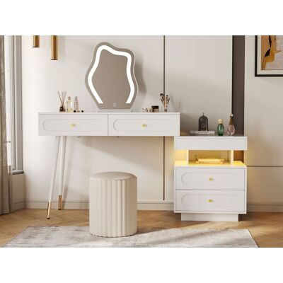 ACKERMAN Coiffeuse Avec Miroir Led Et Éclairage - Ensemble Coiffeuse Blanche Pour Chambre À Coucher Avec 4 Tiroirs Spacieux Et 1 Compartiment De Rangement Ouvert - Blanc, 14040130cm (tabouret Non Inclus) - Publicité ACKERMAN Coiffeuse Avec Miroir Led Et Éclairage - Ensemble Coiffeuse Blanche Pour Chambre À Coucher Avec 4 Tiroirs Spacieux Et 1 Compartiment De Rangement Ouvert - Blanc, 14040130cm (tabouret Non Inclus) - Publicité