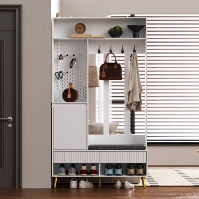 ACKERMAN Ensemble Armoire, Armoire Murale, Ensemble Armoire D'Entrée Avec Banc À Chaussures, Ensemble Armoire Avec 4 Patères, Deux Tiroirs Et 1 Porte, Blanc, 100 L X 35 L X 180 H Cm - Publicité ACKERMAN Ensemble Armoire, Armoire Murale, Ensemble Armoire D'Entrée Avec Banc À Chaussures, Ensemble Armoire Avec 4 Patères, Deux Tiroirs Et 1 Porte, Blanc, 100 L X 35 L X 180 H Cm - Publicité