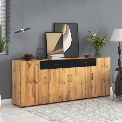 ACKERMAN Buffet, Meuble De Cuisine, Armoire De Rangement, 208 X 39,5 X 80 Cm, Commode À 4 Portes, 2 Tiroirs, Buffet - Publicité ACKERMAN Buffet, Meuble De Cuisine, Armoire De Rangement, 208 X 39,5 X 80 Cm, Commode À 4 Portes, 2 Tiroirs, Buffet - Publicité