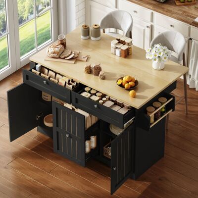 ACKERMAN Îlot De Cuisine Mobile Avec Plan De Travail Pliable, Chariot De Service Et Armoire De Rangement, Avec Tiroirs Verticaux À 2 Niveaux, 2 Grands Tiroirs Et Roulettes Verrouillables, 120 × 45 (70) × 92 Cm - Publicité ACKERMAN Îlot De Cuisine Mobile Avec Plan De Travail Pliable, Chariot De Service Et Armoire De Rangement, Avec Tiroirs Verticaux À 2 Niveaux, 2 Grands Tiroirs Et Roulettes Verrouillables, 120 × 45 (70) × 92 Cm - Publicité