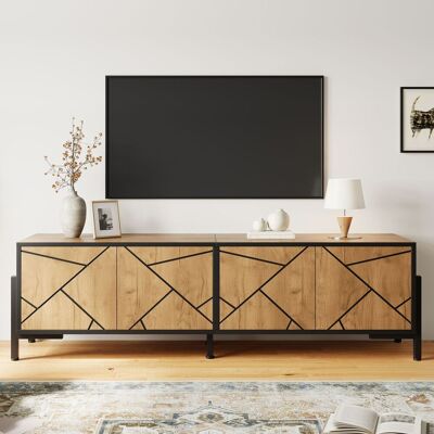 LEMONBEST Meuble Tv 153x40x50 Cm Avec Rangement 4 Portes Géométrique Jusquà 65 Pouces Mdf Bois Naturel Avec Lignes Noires - Publicité LEMONBEST Meuble Tv 153x40x50 Cm Avec Rangement 4 Portes Géométrique Jusquà 65 Pouces Mdf Bois Naturel Avec Lignes Noires - Publicité