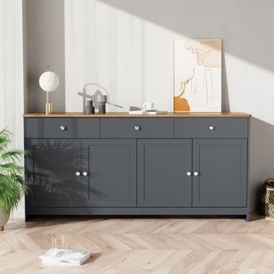 ACKERMAN Buffet Gris Et Noir À Motif Bois, Quatre Portes, Trois Tiroirs, Idéal Pour Le Salon Ou La Salle À Manger. Coloris Bois Et Gris-noir. Publicité ACKERMAN Buffet Gris Et Noir À Motif Bois, Quatre Portes, Trois Tiroirs, Idéal Pour Le Salon Ou La Salle À Manger. Coloris Bois Et Gris-noir. Publicité