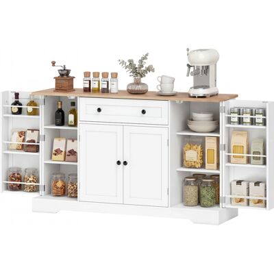 OEM Buffet Cuisine, Meuble De Rangement Avec Tiroir, 4 Portes, Étagères Réglables Et 6 Racks De Porte, 138x40x83,5cm, Blanc - Publicité OEM Buffet Cuisine, Meuble De Rangement Avec Tiroir, 4 Portes, Étagères Réglables Et 6 Racks De Porte, 138x40x83,5cm, Blanc - Publicité