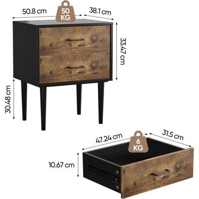 MIDUODUO Table De Chevet Rétro 2 Tiroirs Style Industriel Pour Chambre,couloir Et Salon 51x38x66cm Marron Vintage. Publicité MIDUODUO Table De Chevet Rétro 2 Tiroirs Style Industriel Pour Chambre,couloir Et Salon 51x38x66cm Marron Vintage. Publicité
