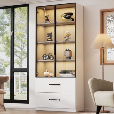 LEMONBEST Vitrine Led 60x40x160 Cm Armoire Rangement Multifonction Avec Éclairage Led, 2 Tiroirs, 2 Portes Vitrées - Cadre Aluminium - Blanc - Publicité LEMONBEST Vitrine Led 60x40x160 Cm Armoire Rangement Multifonction Avec Éclairage Led, 2 Tiroirs, 2 Portes Vitrées - Cadre Aluminium - Blanc - Publicité