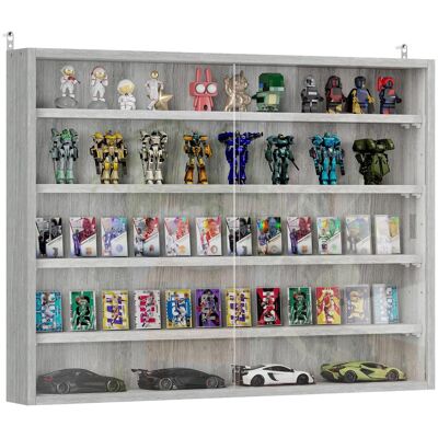 OEM Vitrine Murale Pour Objets De Collection 4 Étagère Réglables En Hauteur Et 2 Portes Coulissantes 80 X 9,5 X 60 Cm Gris - Publicité OEM Vitrine Murale Pour Objets De Collection 4 Étagère Réglables En Hauteur Et 2 Portes Coulissantes 80 X 9,5 X 60 Cm Gris - Publicité
