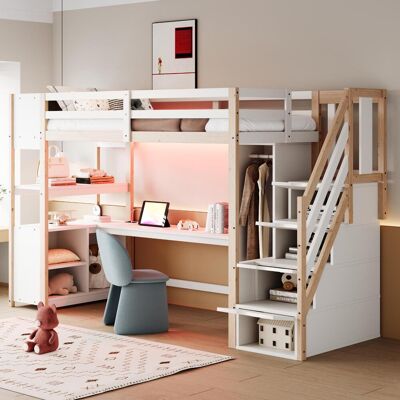 OEM , Lit Mezzanine En Bois 90 × 200cm, Armoire Simple, Grand Bureau, Meuble De Rangement Compartiment De Rangement Sous Le Lit, Escalier Avec Espace De Rangement... Publicité OEM , Lit Mezzanine En Bois 90 × 200cm, Armoire Simple, Grand Bureau, Meuble De Rangement Compartiment De Rangement Sous Le Lit, Escalier Avec Espace De Rangement... Publicité