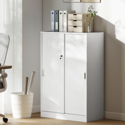 SANMINE HABITAT Armoire De Bureau 2 Portes Coulissantes Verrouillables Dim. 80l X 40l X 120h Cm 2 Étagères En Bois Blanc - Publicité SANMINE HABITAT Armoire De Bureau 2 Portes Coulissantes Verrouillables Dim. 80l X 40l X 120h Cm 2 Étagères En Bois Blanc - Publicité