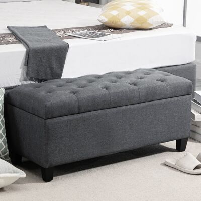 ALLAUVE Coffre-banquette Gris Foncé 100x40x44 Cm, Assise Rembourrée Avec Espace De Rangement Intérieur, En Bois D'Hévéa Et Polyester Aspect Lin - Publicité ALLAUVE Coffre-banquette Gris Foncé 100x40x44 Cm, Assise Rembourrée Avec Espace De Rangement Intérieur, En Bois D'Hévéa Et Polyester Aspect Lin - Publicité