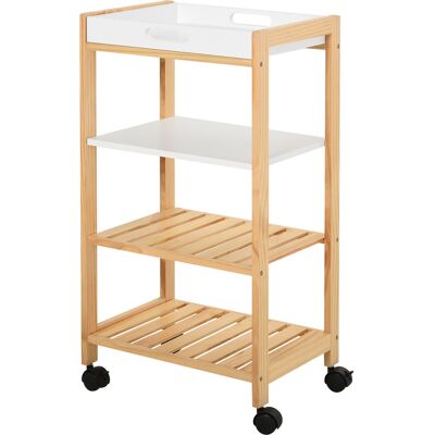 OEM Chariot De Service Desserte De Cuisine À Roulettes 3 Étagères + Plateau Amovible Bois De Pin Mdf Blanc - Publicité OEM Chariot De Service Desserte De Cuisine À Roulettes 3 Étagères + Plateau Amovible Bois De Pin Mdf Blanc - Publicité