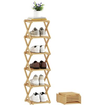 OEM Étagère À Chaussures, Support À Chaussures Pliant Avec 6 Niveaux En Bambou, Pour Max. 9 Paires De Chaussures, 30 X 29 X 108 Cm, Naturel - Publicité OEM Étagère À Chaussures, Support À Chaussures Pliant Avec 6 Niveaux En Bambou, Pour Max. 9 Paires De Chaussures, 30 X 29 X 108 Cm, Naturel - Publicité