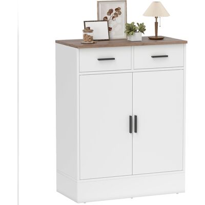 ARRIGONI Buffet Moderne 2 Tiroirs Et Armoire Avec Etagere Reglable Blanc Et Bois - Publicité ARRIGONI Buffet Moderne 2 Tiroirs Et Armoire Avec Etagere Reglable Blanc Et Bois - Publicité
