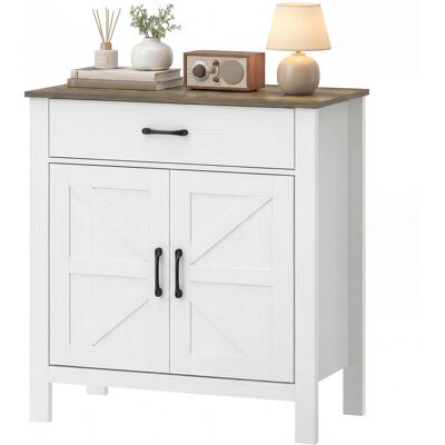 OEM Buffet Salon, Meuble De Rangement Avec 2 Portes De Grange, Tiroir Et Étagère Réglable, 77x39,3x81,5cm, Blanc Et Marron - Publicité OEM Buffet Salon, Meuble De Rangement Avec 2 Portes De Grange, Tiroir Et Étagère Réglable, 77x39,3x81,5cm, Blanc Et Marron - Publicité