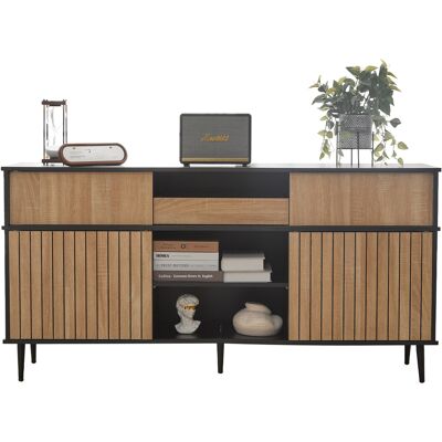 RETROK Commode Avec 4 Portes Coulissantes Et 1 Tiroir – Finition Chêne Et Noir, Dimensions : L160 X P40 X H80 Cm - Publicité RETROK Commode Avec 4 Portes Coulissantes Et 1 Tiroir – Finition Chêne Et Noir, Dimensions : L160 X P40 X H80 Cm - Publicité