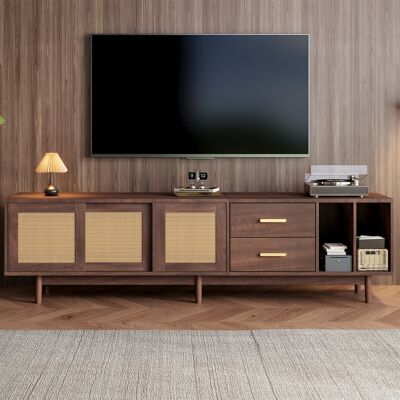 ACKERMAN Meuble De Rangement 190 X 40 X 52 Cm, Meuble Tv Bas Avec Tiroirs, Support Tv En Mdf Aspect Rotin Marron, Design À 6 Pieds, Meuble De Rangement Multifonctionnel Pour Salon, Compatible Tv 75 Pouces - Publicité ACKERMAN Meuble De Rangement 190 X 40 X 52 Cm, Meuble Tv Bas Avec Tiroirs, Support Tv En Mdf Aspect Rotin Marron, Design À 6 Pieds, Meuble De Rangement Multifonctionnel Pour Salon, Compatible Tv 75 Pouces - Publicité