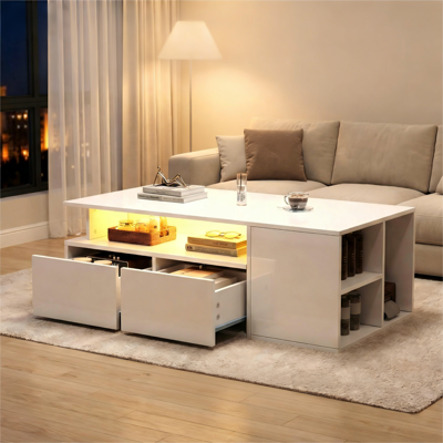 ACKERMAN Table Basse 100 X 50 X 35 Cm Avec Éclairage Led, Table De Salon Avec 2 Tiroirs, Supportant Une Charge Maximale De 60 Kg, Table De Salon Blanche Offrant Un Grand Espace De Rangement. Publicité ACKERMAN Table Basse 100 X 50 X 35 Cm Avec Éclairage Led, Table De Salon Avec 2 Tiroirs, Supportant Une Charge Maximale De 60 Kg, Table De Salon Blanche Offrant Un Grand Espace De Rangement. Publicité