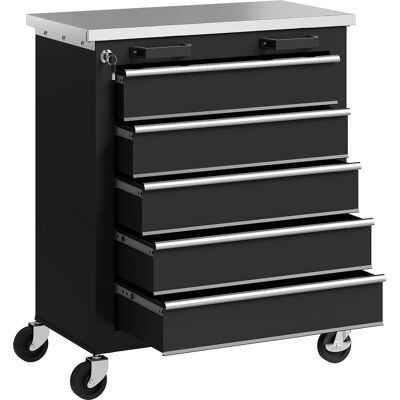 ARRIGONI Servante D'Atelier 5 Tiroirs Chariot A Outils En Acier Argent Et Noir - Publicité ARRIGONI Servante D'Atelier 5 Tiroirs Chariot A Outils En Acier Argent Et Noir - Publicité