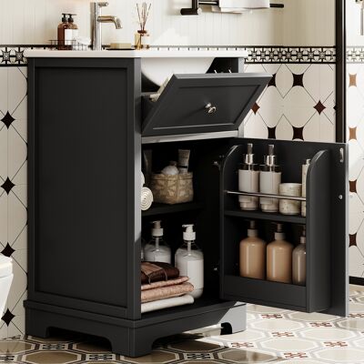 ACKERMAN Meuble Vasque En Mdf 514687cm, Entièrement Peint, Avec Tiroir À Extraction Et Clayettes Réglables, Étagères À Portes D'Armoire, Pieds D'Armoire Hauts, Vasque Intégrée, Noir - Publicité ACKERMAN Meuble Vasque En Mdf 514687cm, Entièrement Peint, Avec Tiroir À Extraction Et Clayettes Réglables, Étagères À Portes D'Armoire, Pieds D'Armoire Hauts, Vasque Intégrée, Noir - Publicité