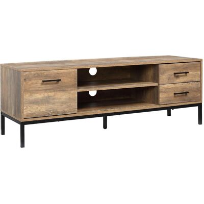 OEM Meuble Tv Banc Tv Jusqu'à 50 Pouces Placard, 2 Tiroirs Et Étagère - 2 Passe-câbles - 132 X 39 X 45,5 Cm Marron Noir - Publicité OEM Meuble Tv Banc Tv Jusqu'à 50 Pouces Placard, 2 Tiroirs Et Étagère - 2 Passe-câbles - 132 X 39 X 45,5 Cm Marron Noir - Publicité