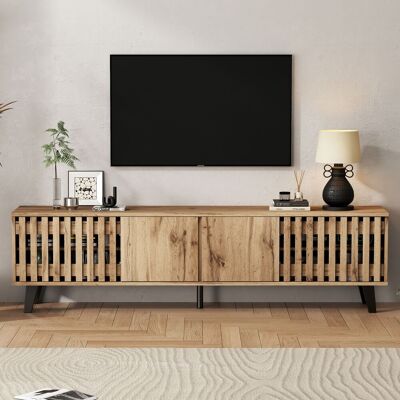 ACKERMAN Meuble Tv 180 X 40 X 55 Cm, Meuble Bas En Bois Naturel, 8 Compartiments De Rangement Séparés, Support Tv, Console Multimédia Adaptée Aux Téléviseurs Jusqu'à 70 Pouces, Idéal Pour Le Salon. Publicité ACKERMAN Meuble Tv 180 X 40 X 55 Cm, Meuble Bas En Bois Naturel, 8 Compartiments De Rangement Séparés, Support Tv, Console Multimédia Adaptée Aux Téléviseurs Jusqu'à 70 Pouces, Idéal Pour Le Salon. Publicité