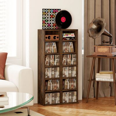 SANMINE HABITAT Lot De 2 Étagères Colonnes Armoire De Rangement Cd 12 Compartiments 21 X 22.5 X 88.5 Cm Capacité 204 Cd Brun Rustique - Publicité SANMINE HABITAT Lot De 2 Étagères Colonnes Armoire De Rangement Cd 12 Compartiments 21 X 22.5 X 88.5 Cm Capacité 204 Cd Brun Rustique - Publicité