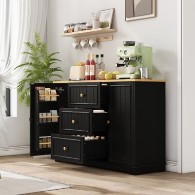 AUDIONOVA Buffet Moderne Et Élégant Avec 3 Tiroirs Et Portes De Type Réfrigérateur, Meuble De Rangement Pour Salle À Manger, Salon Et Couloir (noir) - Publicité AUDIONOVA Buffet Moderne Et Élégant Avec 3 Tiroirs Et Portes De Type Réfrigérateur, Meuble De Rangement Pour Salle À Manger, Salon Et Couloir (noir) - Publicité