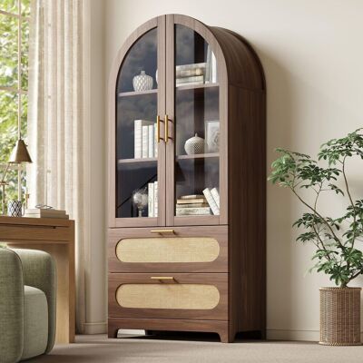 OEM Vitrine Mit Montmartre-bogen, 175x80x40cm, Bücherregal Mit 2 Schubladen & Verstellbaren Böden, Retro-design, Nussbaum - Publicité OEM Vitrine Mit Montmartre-bogen, 175x80x40cm, Bücherregal Mit 2 Schubladen & Verstellbaren Böden, Retro-design, Nussbaum - Publicité
