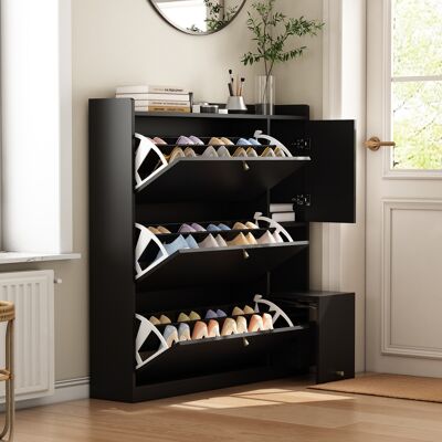 ACKERMAN Meuble À Chaussures Inclinable Et Polyvalent Avec 3 Tiroirs Rabattables, Organisateur D'Entrée Avec Tiroir, Étagère À Chaussures Autoportante Avec Banc Rabattable Pour Le Couloir, Noir, 119 X 24 X 122 - Publicité ACKERMAN Meuble À Chaussures Inclinable Et Polyvalent Avec 3 Tiroirs Rabattables, Organisateur D'Entrée Avec Tiroir, Étagère À Chaussures Autoportante Avec Banc Rabattable Pour Le Couloir, Noir, 119 X 24 X 122 - Publicité