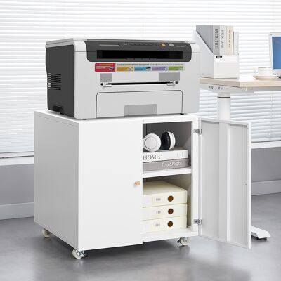 ACKERMAN White Metal Mobile Printer Cabinet With Door And Adjustable Shelf, Rolling File Cabinet For Home Office & Small Spaces - Publicité ACKERMAN White Metal Mobile Printer Cabinet With Door And Adjustable Shelf, Rolling File Cabinet For Home Office & Small Spaces - Publicité