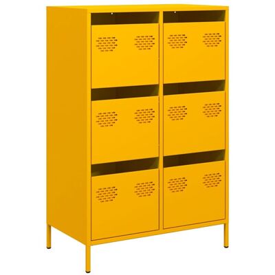 Maison La Vie - Buffet Haut Pour Salon - Meuble De Rangement Jaune Moutarde 68x39x101,5 Cm Acier Bu1457 - Publicité Maison La Vie - Buffet Haut Pour Salon - Meuble De Rangement Jaune Moutarde 68x39x101,5 Cm Acier Bu1457 - Publicité