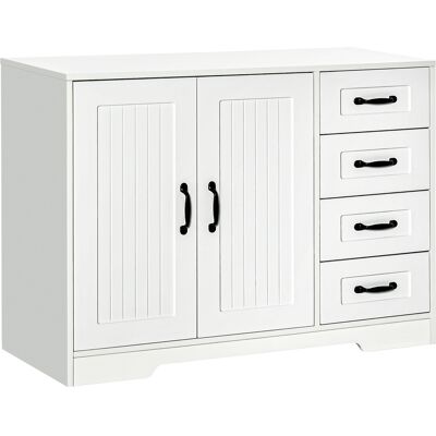 VIVACASA Buffet Homcom Blanc 4 Tiroirs Étagère Réglable Anti-basculement Cuisine Salon - Publicité VIVACASA Buffet Homcom Blanc 4 Tiroirs Étagère Réglable Anti-basculement Cuisine Salon - Publicité