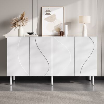 LEMONBEST Buffet Blanc 140x40x77,5 Cm Avec Portes Courbes 3d, Push-to-open, Pieds Métal Et Rangement Moderne Pour Salon Moderne En Mdf Et Panneaux - Publicité LEMONBEST Buffet Blanc 140x40x77,5 Cm Avec Portes Courbes 3d, Push-to-open, Pieds Métal Et Rangement Moderne Pour Salon Moderne En Mdf Et Panneaux - Publicité