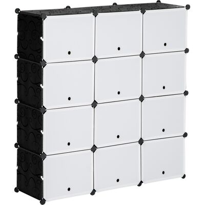 ACKERMAN Meuble À Chaussures Avec 12 Cubes Diy, Étagère Clipsable Avec Portes, Plastique Et Acier, Noir+blanc 125 X 32 X 125 Cm - Publicité ACKERMAN Meuble À Chaussures Avec 12 Cubes Diy, Étagère Clipsable Avec Portes, Plastique Et Acier, Noir+blanc 125 X 32 X 125 Cm - Publicité
